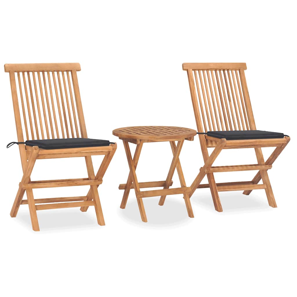 Set Mobilier Exterior Pliabil Cu Perne, 3 Piese, Lemn Masiv Tec