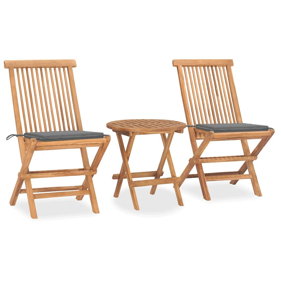 Set Mobilier Exterior Pliabil Cu Perne, 3 Piese, Lemn Masiv Tec