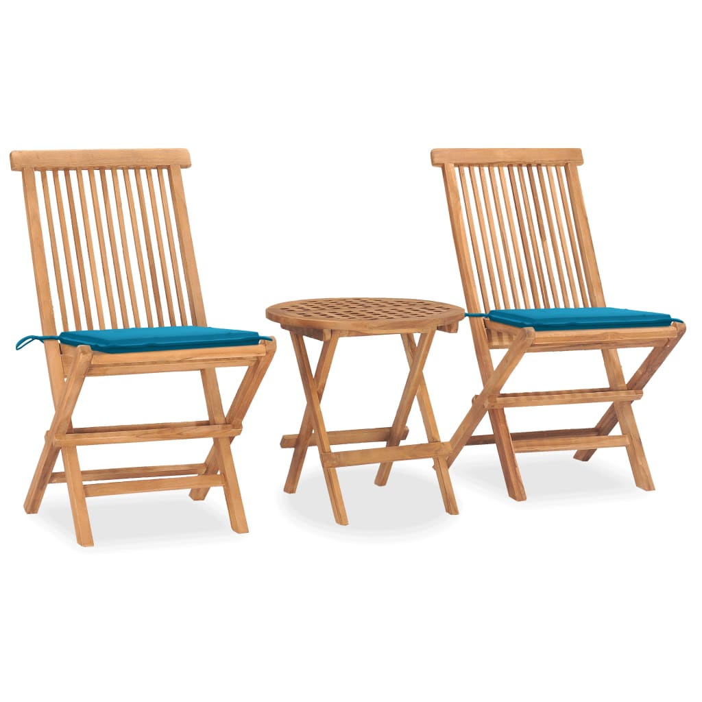 Set Mobilier Exterior Pliabil Cu Perne, 3 Piese, Lemn Masiv Tec