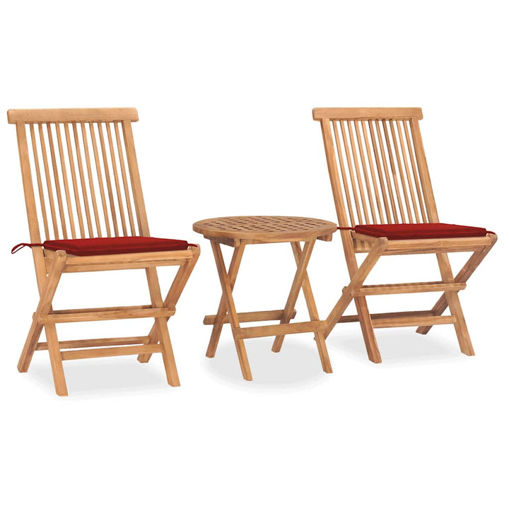 Set Mobilier Exterior Pliabil Cu Perne, 3 Piese, Lemn Masiv Tec