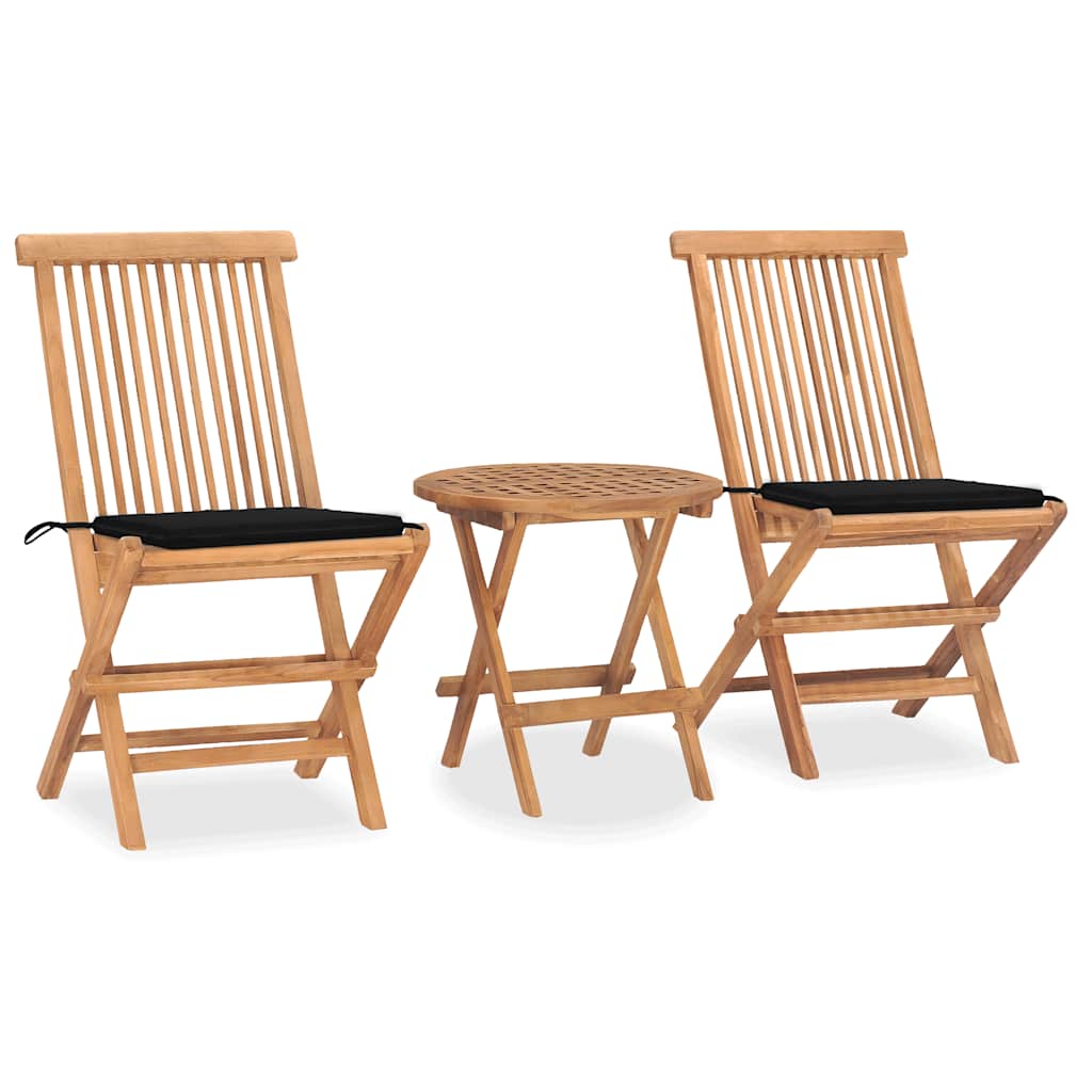 Set Mobilier Exterior Pliabil Cu Perne, 3 Piese, Lemn Masiv Tec
