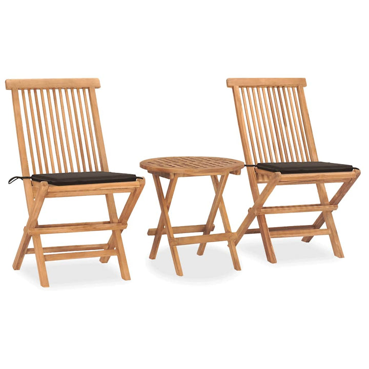 Set Mobilier Exterior Pliabil Cu Perne, 3 Piese, Lemn Masiv Tec