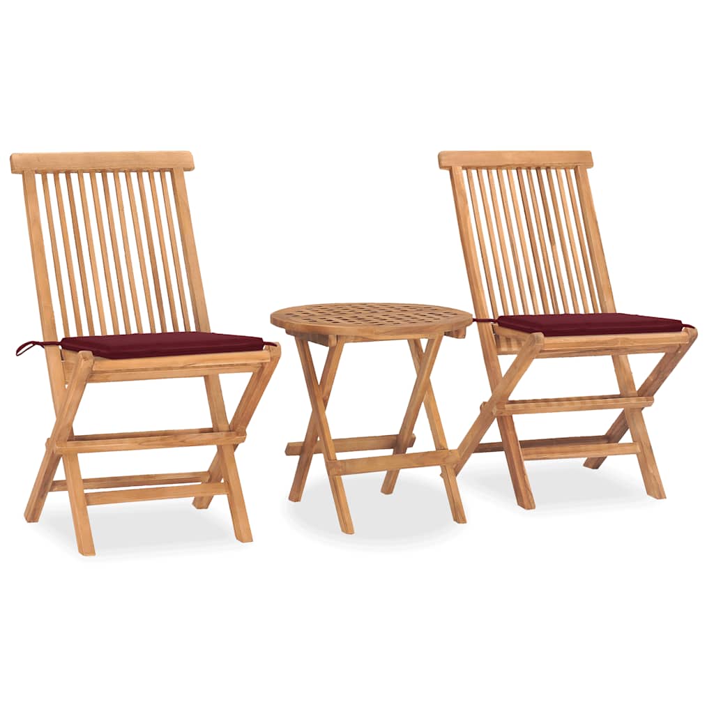Set Mobilier Exterior Pliabil Cu Perne, 3 Piese, Lemn Masiv Tec