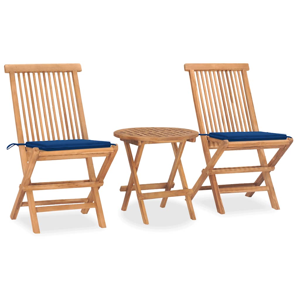 Set Mobilier Exterior Pliabil Cu Perne, 3 Piese, Lemn Masiv Tec