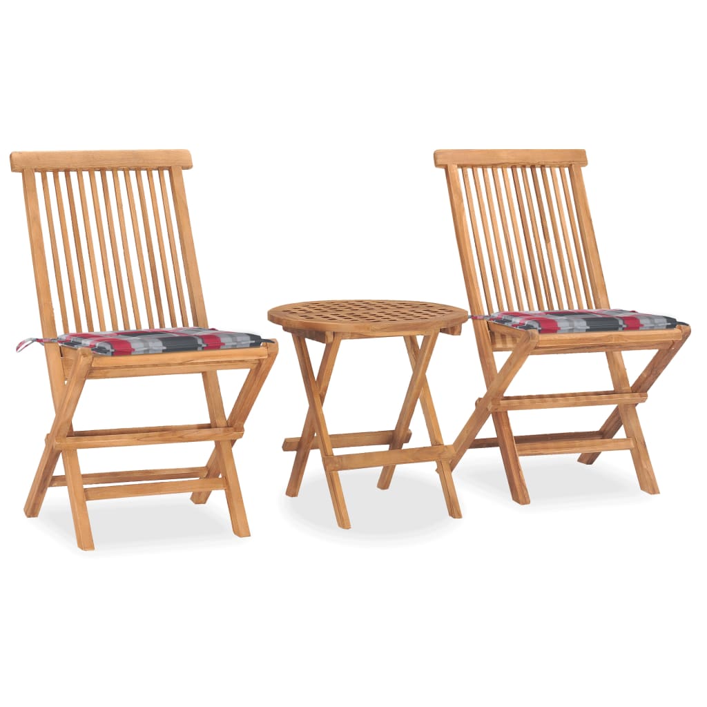 Set Mobilier Exterior Pliabil Cu Perne, 3 Piese, Lemn Masiv Tec