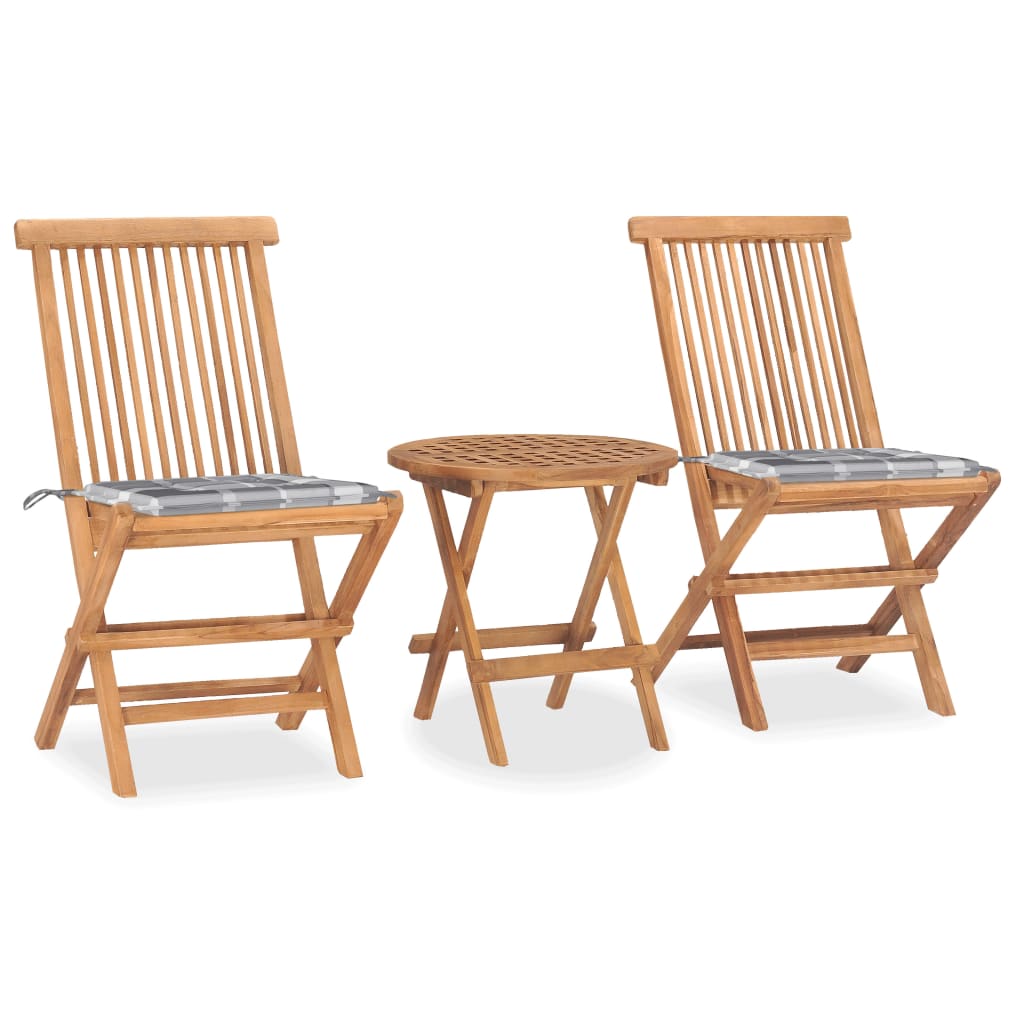 Set Mobilier Exterior Pliabil Cu Perne, 3 Piese, Lemn Masiv Tec