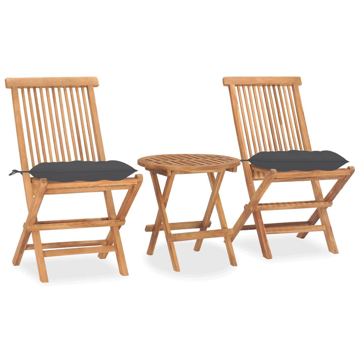 Set Mobilier Pliabil Exterior Cu Perne, 3 Piese, Lemn Masiv Tec