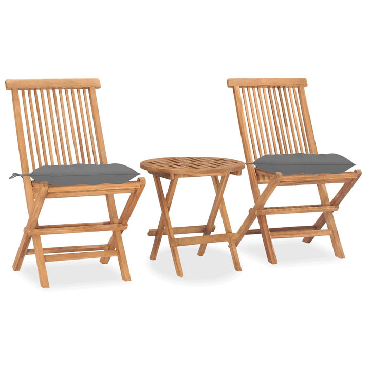 Set Mobilier Pliabil Exterior Cu Perne, 3 Piese, Lemn Masiv Tec