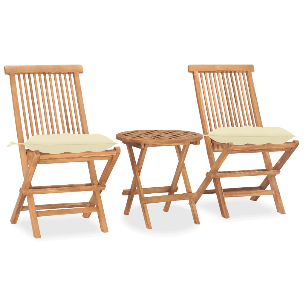 Set Mobilier Pliabil Exterior Cu Perne, 3 Piese, Lemn Masiv Tec