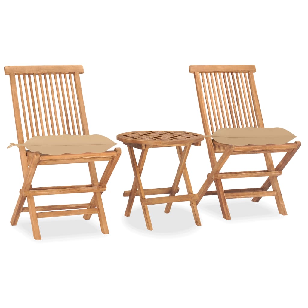 Set Mobilier Pliabil Exterior Cu Perne, 3 Piese, Lemn Masiv Tec