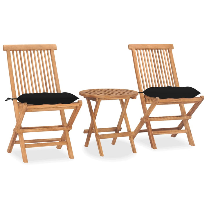 Set Mobilier Pliabil Exterior Cu Perne, 3 Piese, Lemn Masiv Tec