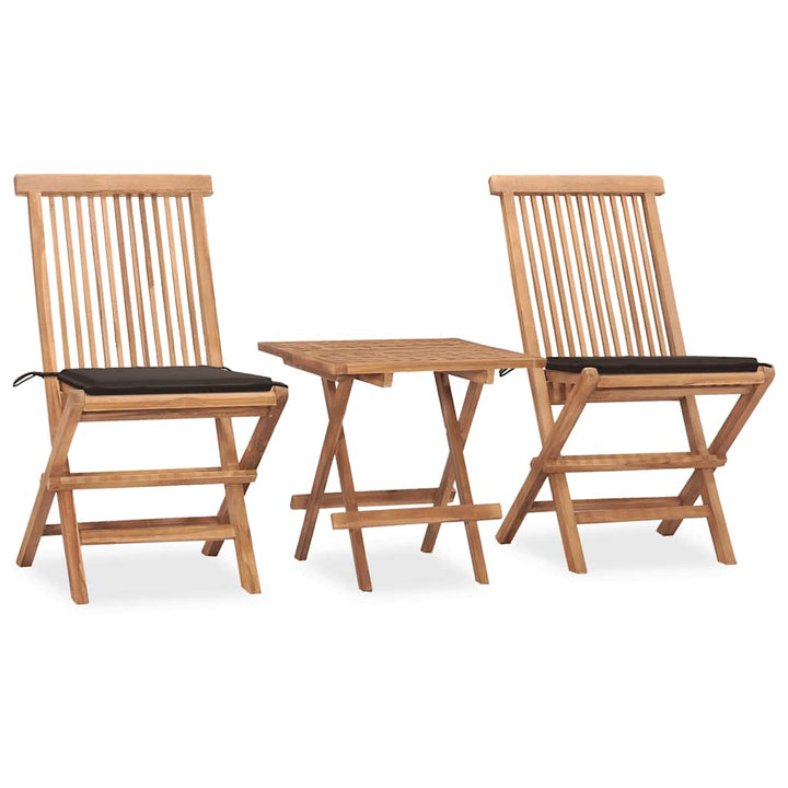 Set Mobilier Exterior Pliabil Cu Perne, 3 Piese, Lemn Masiv Tec