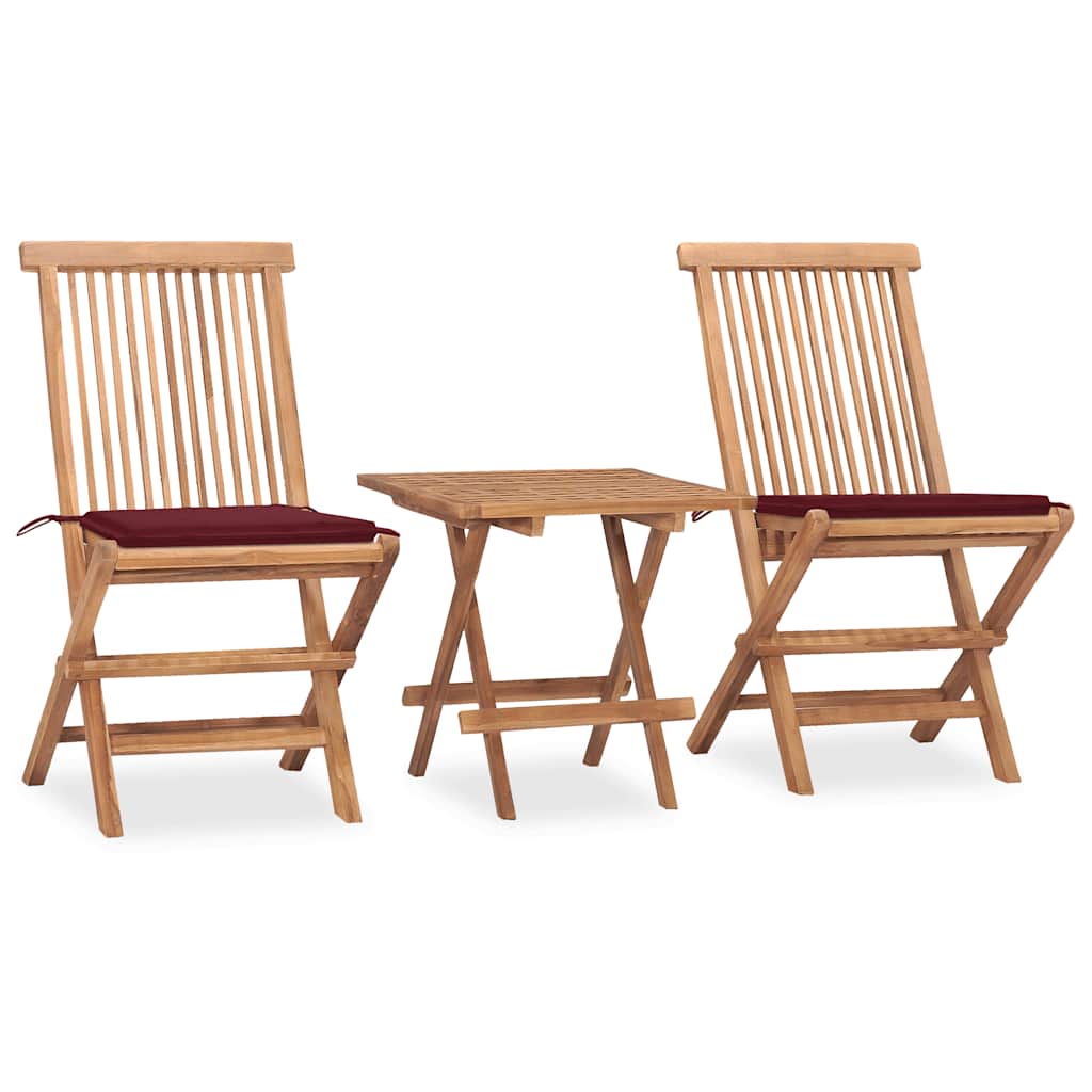 Set Mobilier Exterior Pliabil Cu Perne, 3 Piese, Lemn Masiv Tec