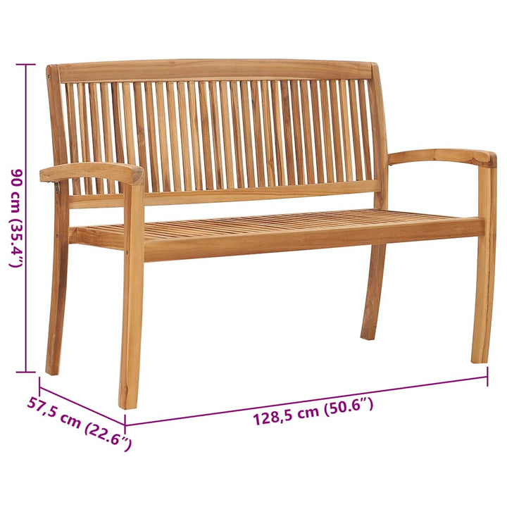 Bancă De Grădină Stivuibilă Cu Pernă, 128,5 Cm, Lemn Masiv Tec