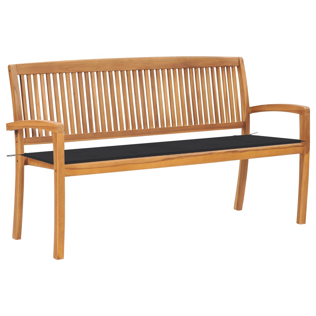 Bancă De Grădină Stivuibilă Cu Pernă, 128,5 Cm, Lemn Masiv Tec
