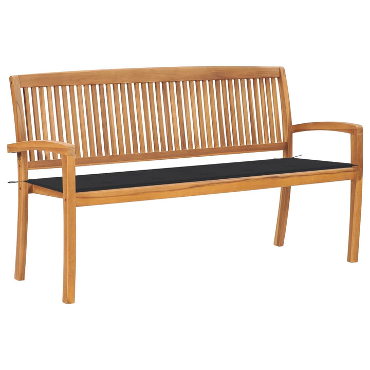 Bancă De Grădină Stivuibilă Cu Pernă, 128,5 Cm, Lemn Masiv Tec