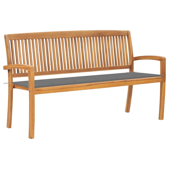 Bancă De Grădină Stivuibilă Cu Pernă, 128,5 Cm, Lemn Masiv Tec