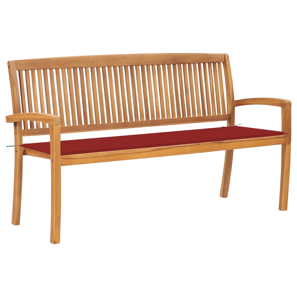 Bancă De Grădină Stivuibilă Cu Pernă, 128,5 Cm, Lemn Masiv Tec