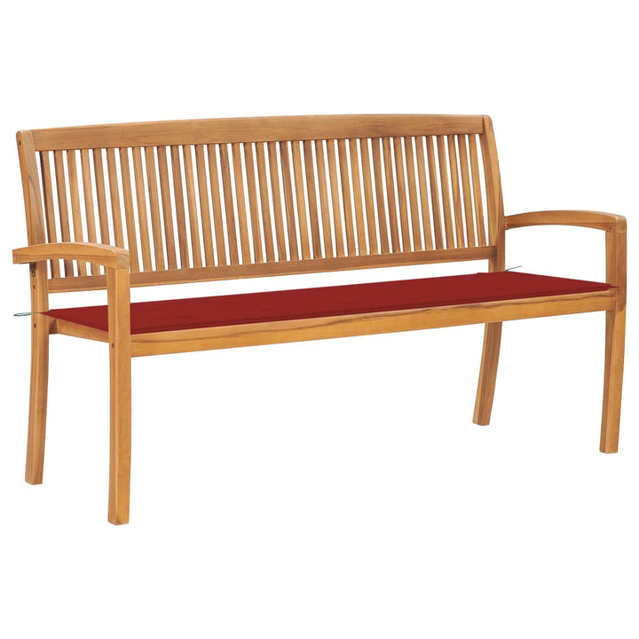 Bancă De Grădină Stivuibilă Cu Pernă, 128,5 Cm, Lemn Masiv Tec