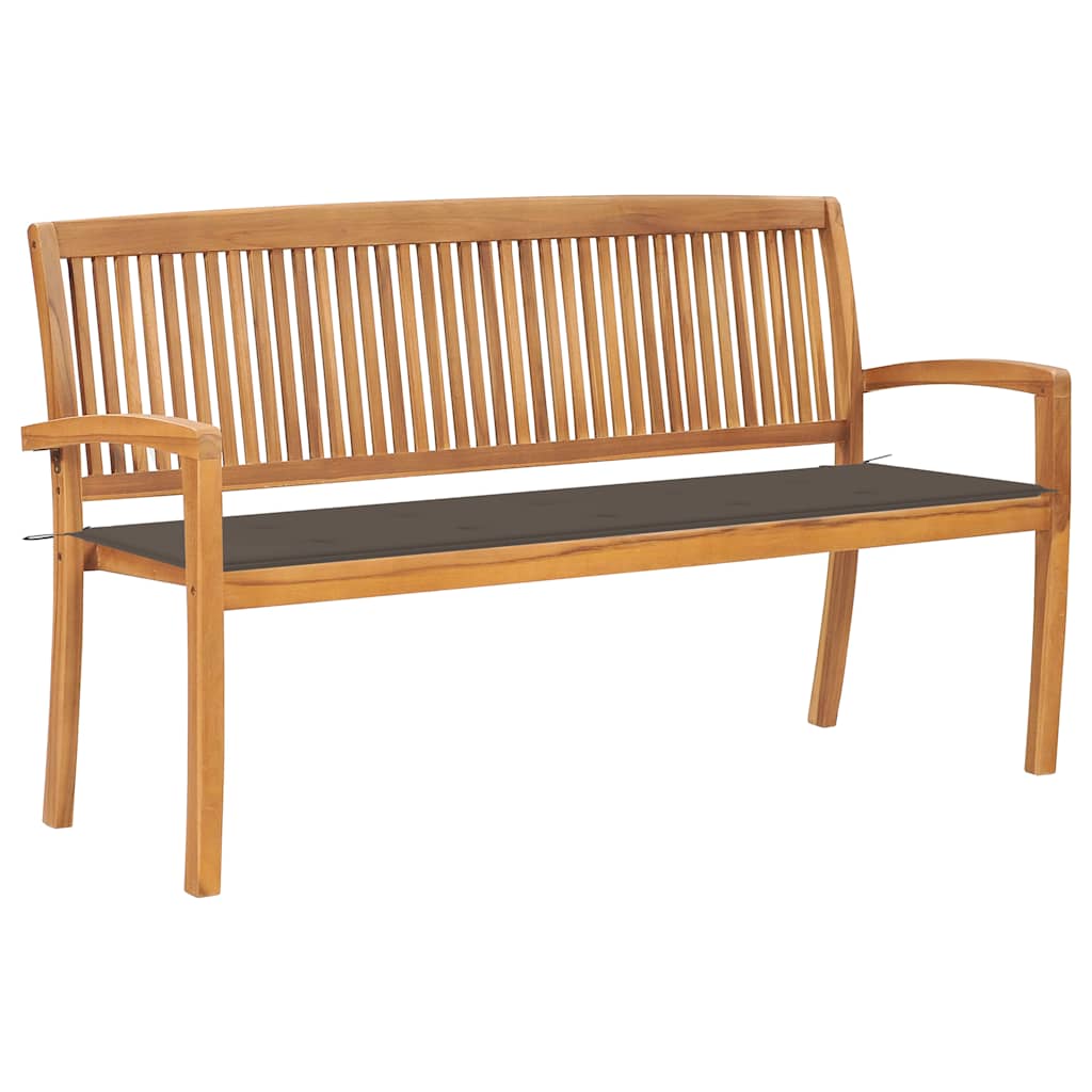 Bancă De Grădină Stivuibilă Cu Pernă, 128,5 Cm, Lemn Masiv Tec