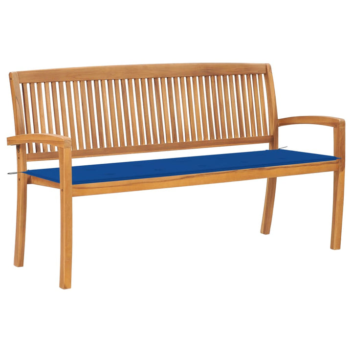 Bancă De Grădină Stivuibilă Cu Pernă, 128,5 Cm, Lemn Masiv Tec