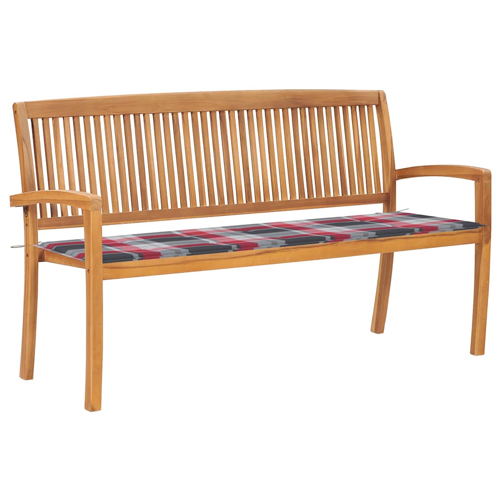 Bancă De Grădină Stivuibilă Cu Pernă, 128,5 Cm, Lemn Masiv Tec