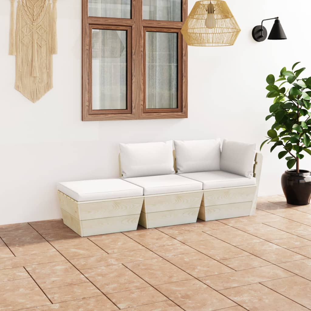 Set Mobilier Grădină Din Paleți Cu Perne, 3 Piese, Lemn Molid
