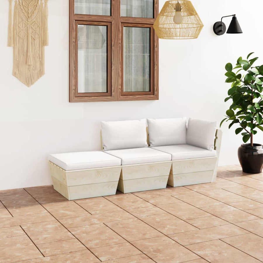 Set Mobilier Grădină Din Paleți Cu Perne, 3 Piese, Lemn Molid