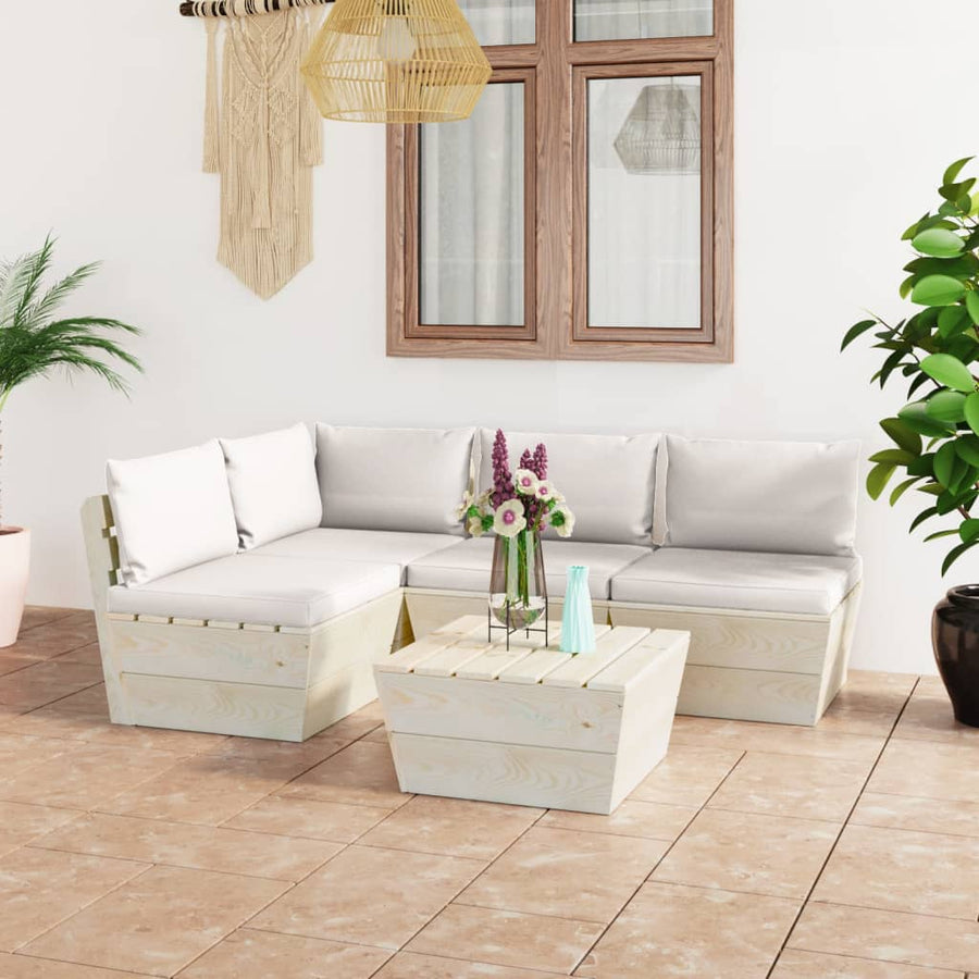 Set Mobilier Grădină Din Paleți Cu Perne, 5 Piese, Lemn Molid