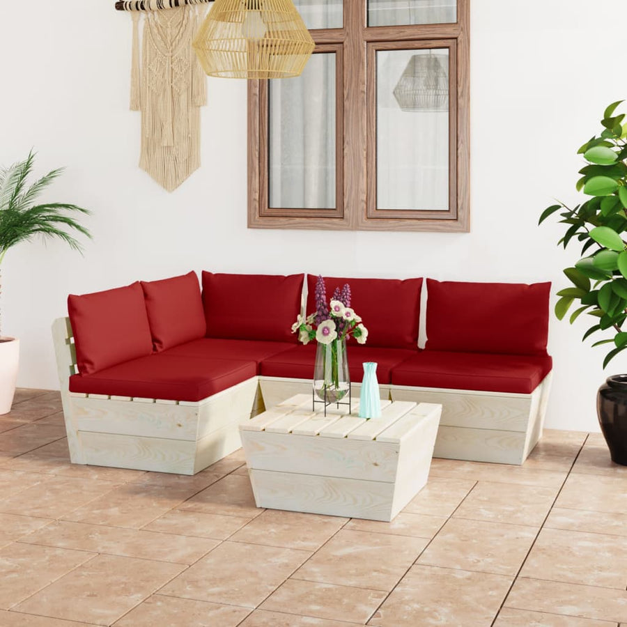 Set Mobilier Grădină Din Paleți Cu Perne, 5 Piese, Lemn Molid