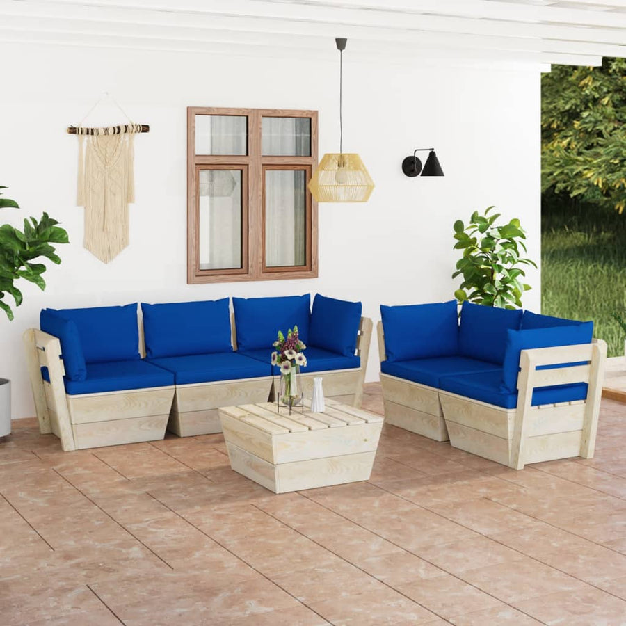 Set Mobilier Grădină Din Paleți, 6 Piese, Cu Perne, Lemn Molid