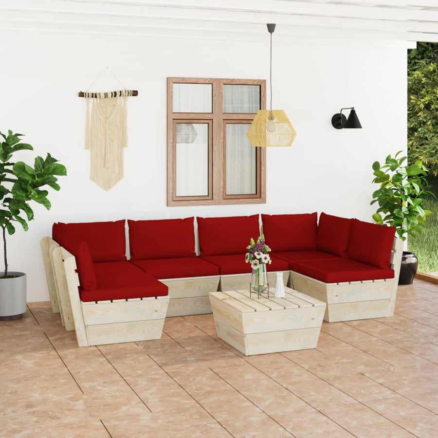 Set Mobilier Grădină Din Paleți, 7 Piese, Cu Perne, Lemn Molid