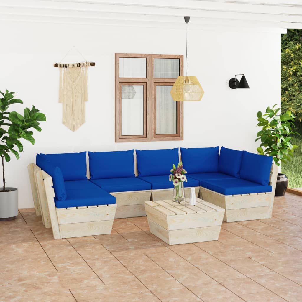 Set Mobilier Grădină Din Paleți Cu Perne, 7 Piese, Lemn Molid