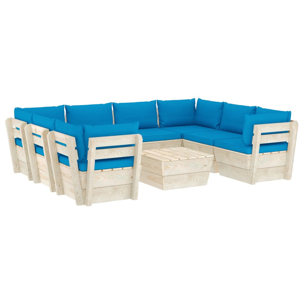 Set Mobilier Grădină Paleți, 9 Piese, Cu Perne, Lemn De Molid
