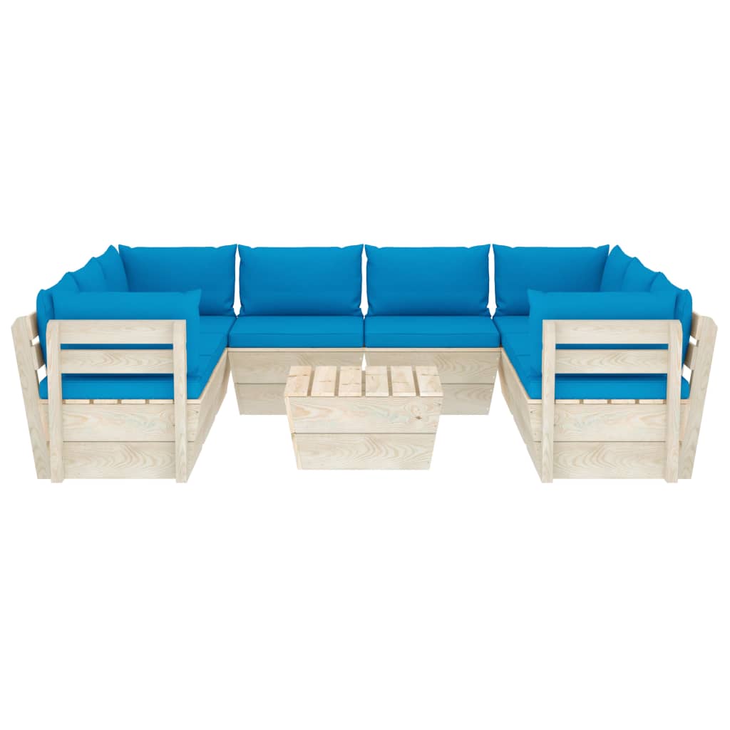 Set Mobilier Grădină Paleți, 9 Piese, Cu Perne, Lemn De Molid