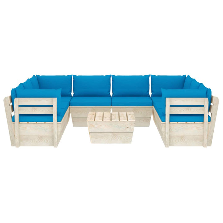 Set Mobilier Grădină Paleți, 9 Piese, Cu Perne, Lemn De Molid