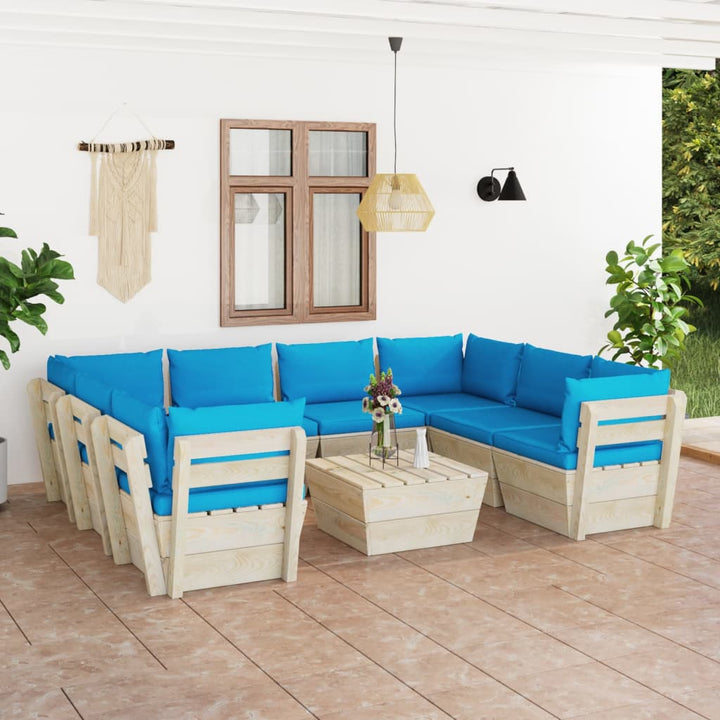 Set Mobilier Grădină Paleți, 9 Piese, Cu Perne, Lemn De Molid