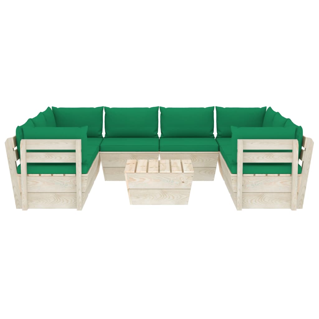 Set Mobilier Grădină Paleți, 9 Piese, Cu Perne, Lemn De Molid