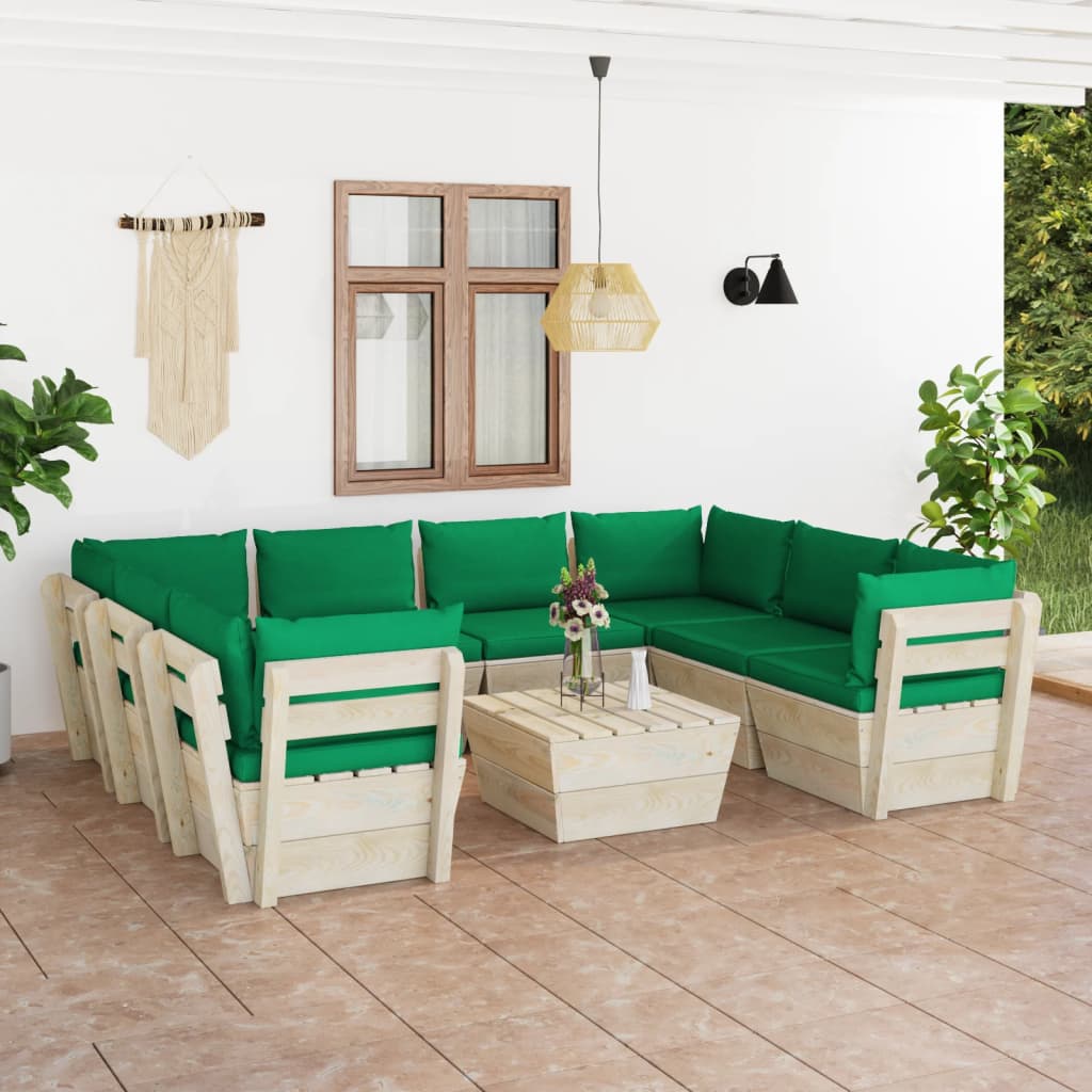 Set Mobilier Grădină Paleți, 9 Piese, Cu Perne, Lemn De Molid