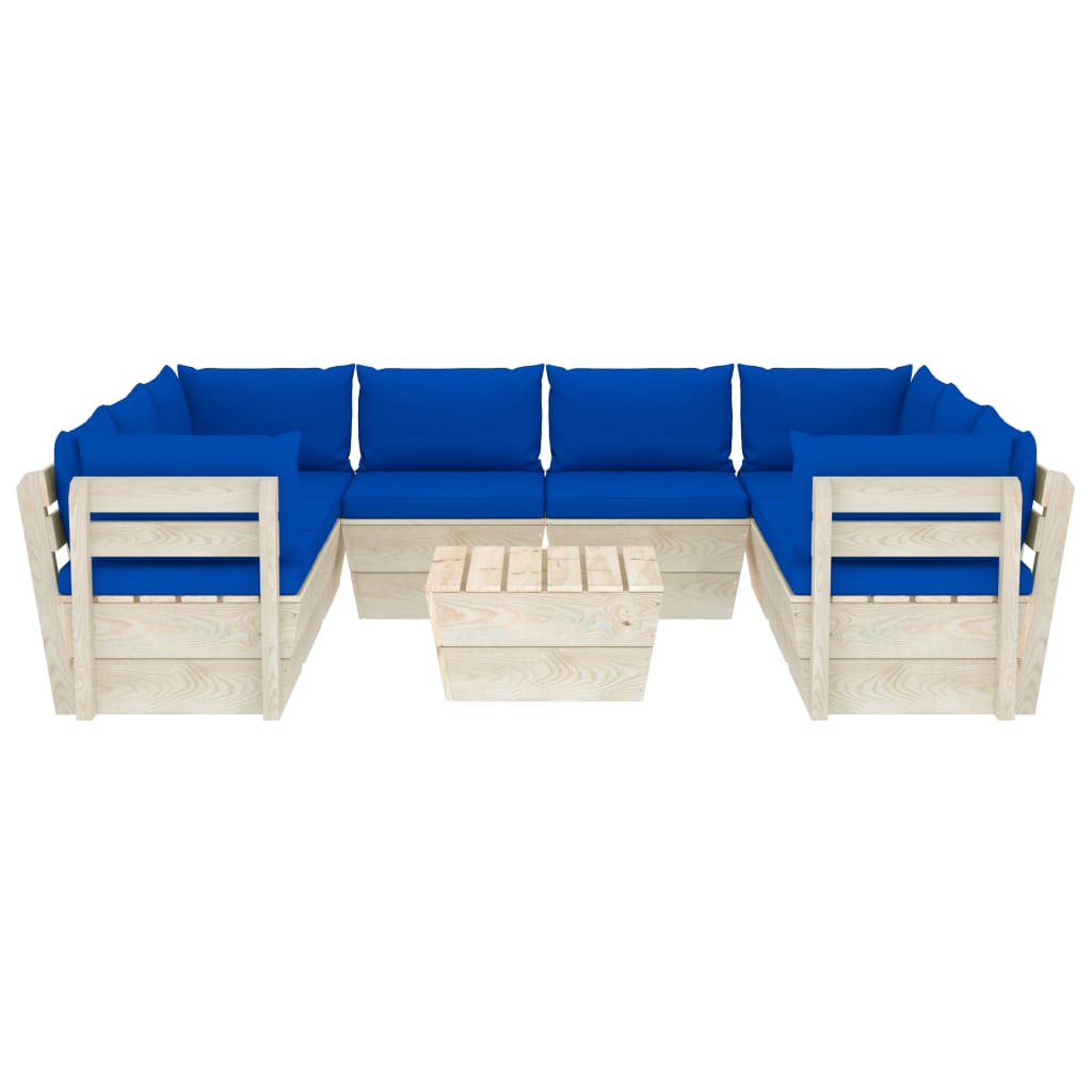 Set Mobilier Grădină Paleți, 9 Piese, Cu Perne, Lemn De Molid