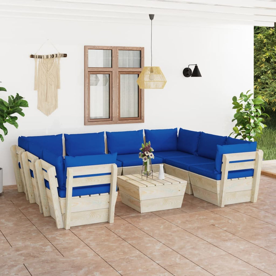 Set Mobilier Grădină Paleți, 9 Piese, Cu Perne, Lemn De Molid