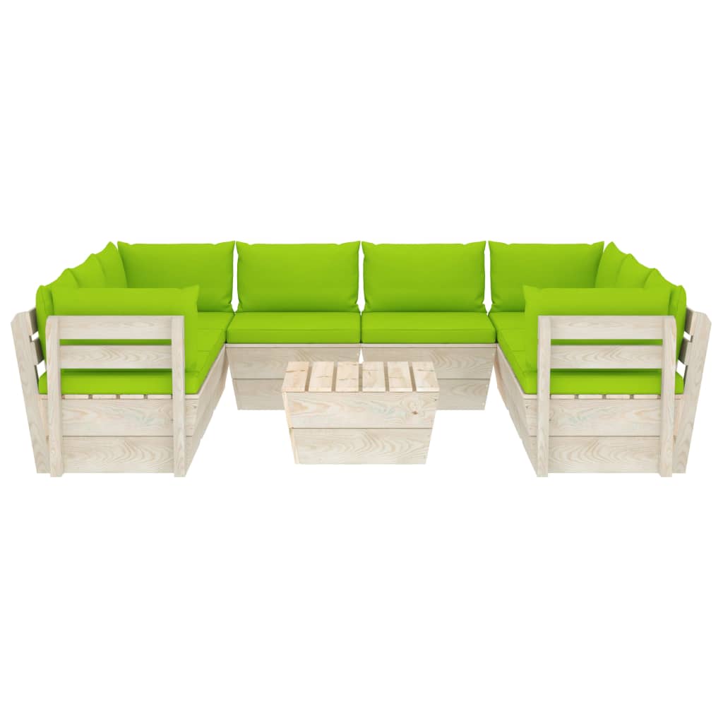 Set Mobilier Grădină Paleți, 9 Piese, Cu Perne, Lemn De Molid