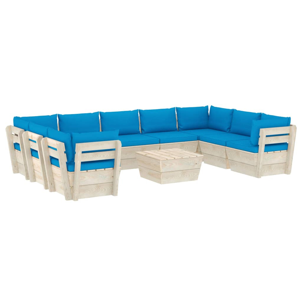 Set Mobilier Grădină Paleți, 10 Piese, Cu Perne, Lemn De Molid