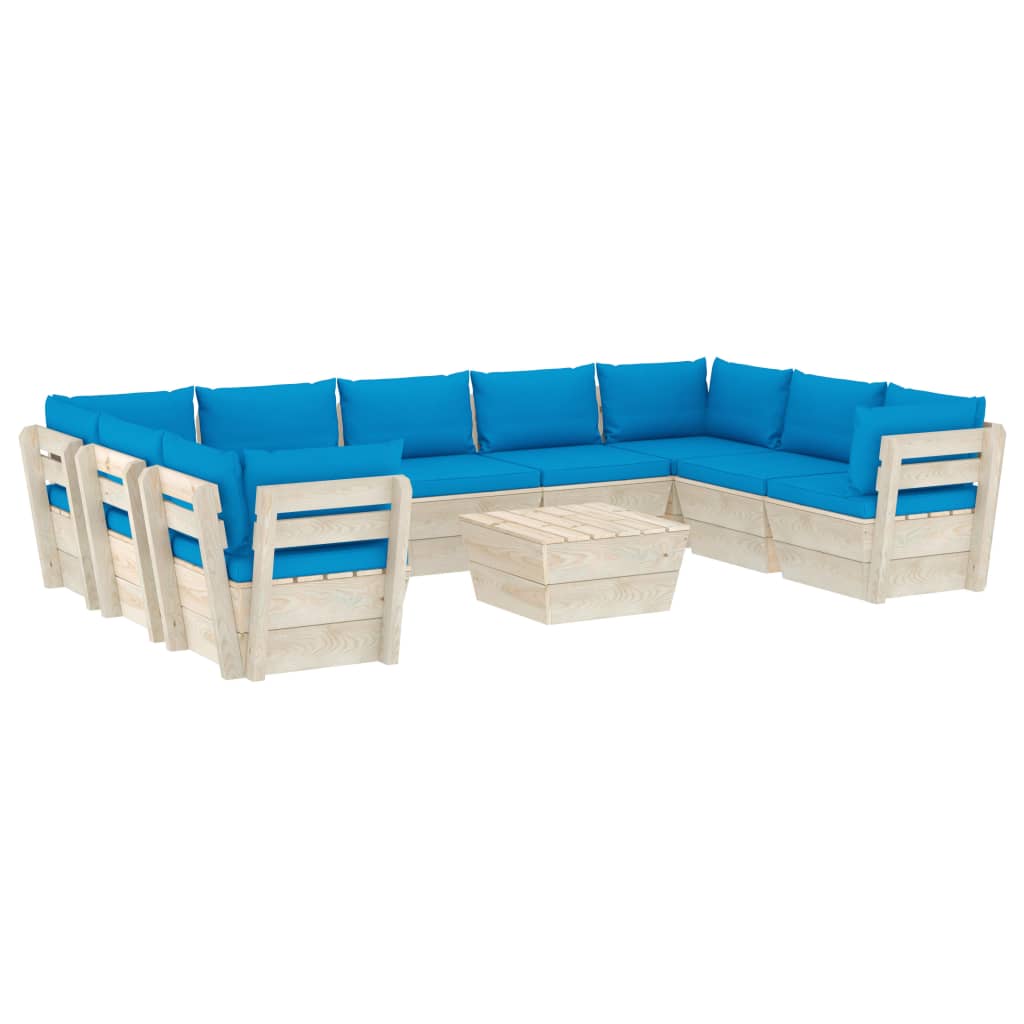 Set Mobilier Grădină Paleți, 10 Piese, Cu Perne, Lemn De Molid