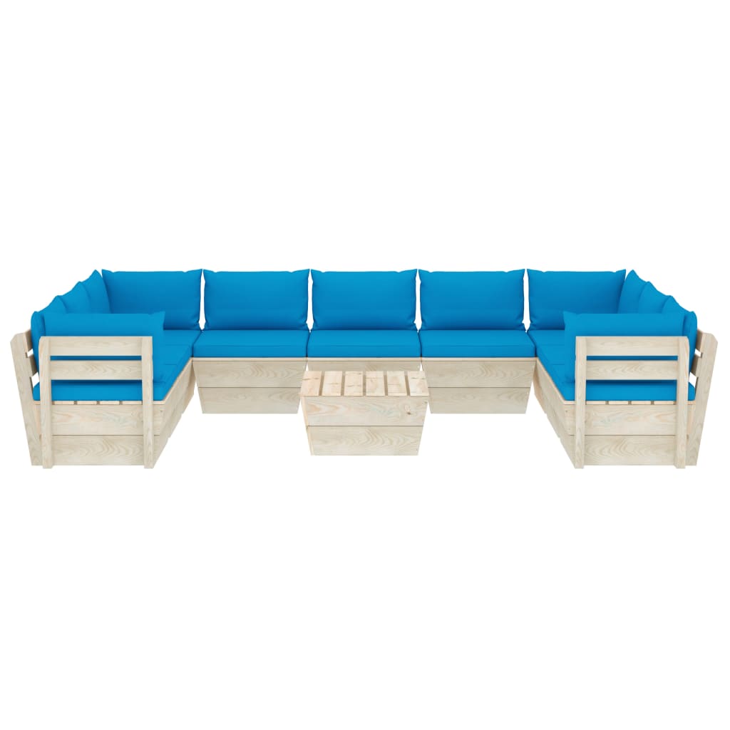Set Mobilier Grădină Paleți, 10 Piese, Cu Perne, Lemn De Molid
