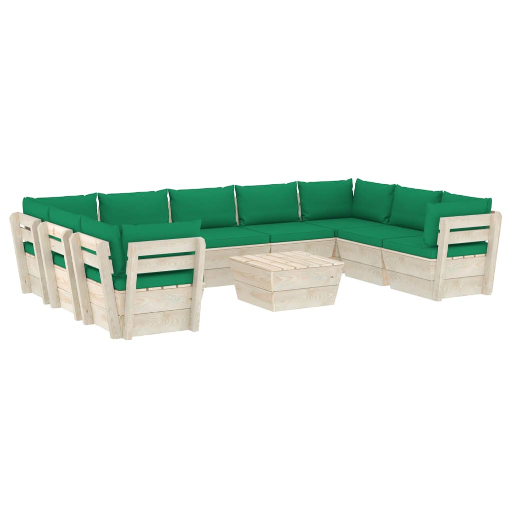 Set Mobilier Grădină Paleți, 10 Piese, Cu Perne, Lemn De Molid