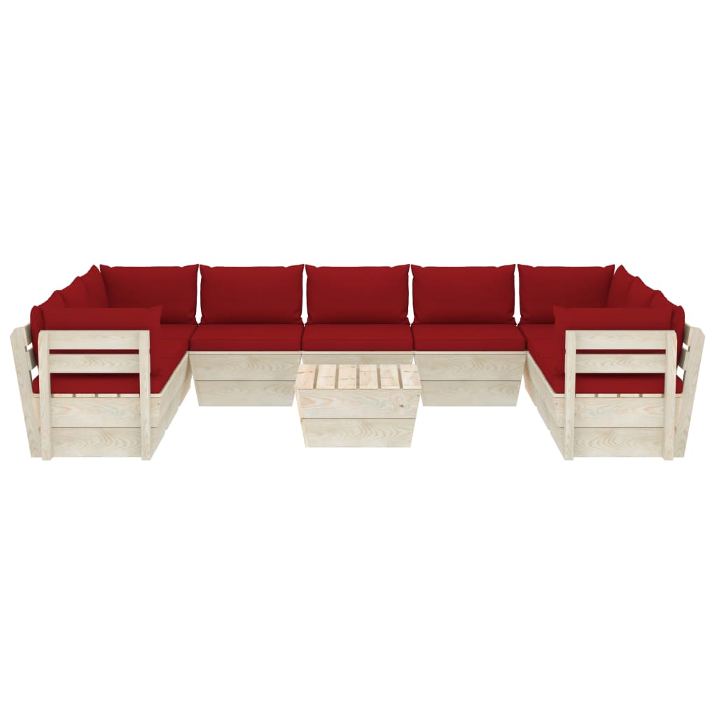 Set Mobilier Grădină Paleți, 10 Piese, Cu Perne, Lemn De Molid
