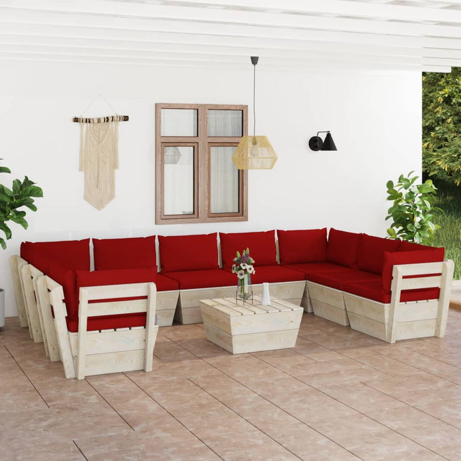 Set Mobilier Grădină Paleți, 10 Piese, Cu Perne, Lemn De Molid