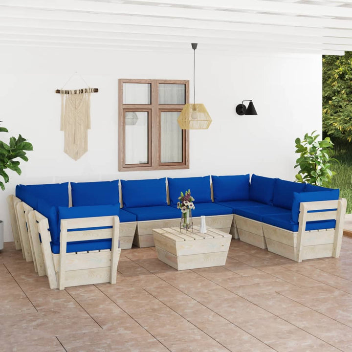 Set Mobilier Grădină Paleți, 10 Piese, Cu Perne, Lemn De Molid