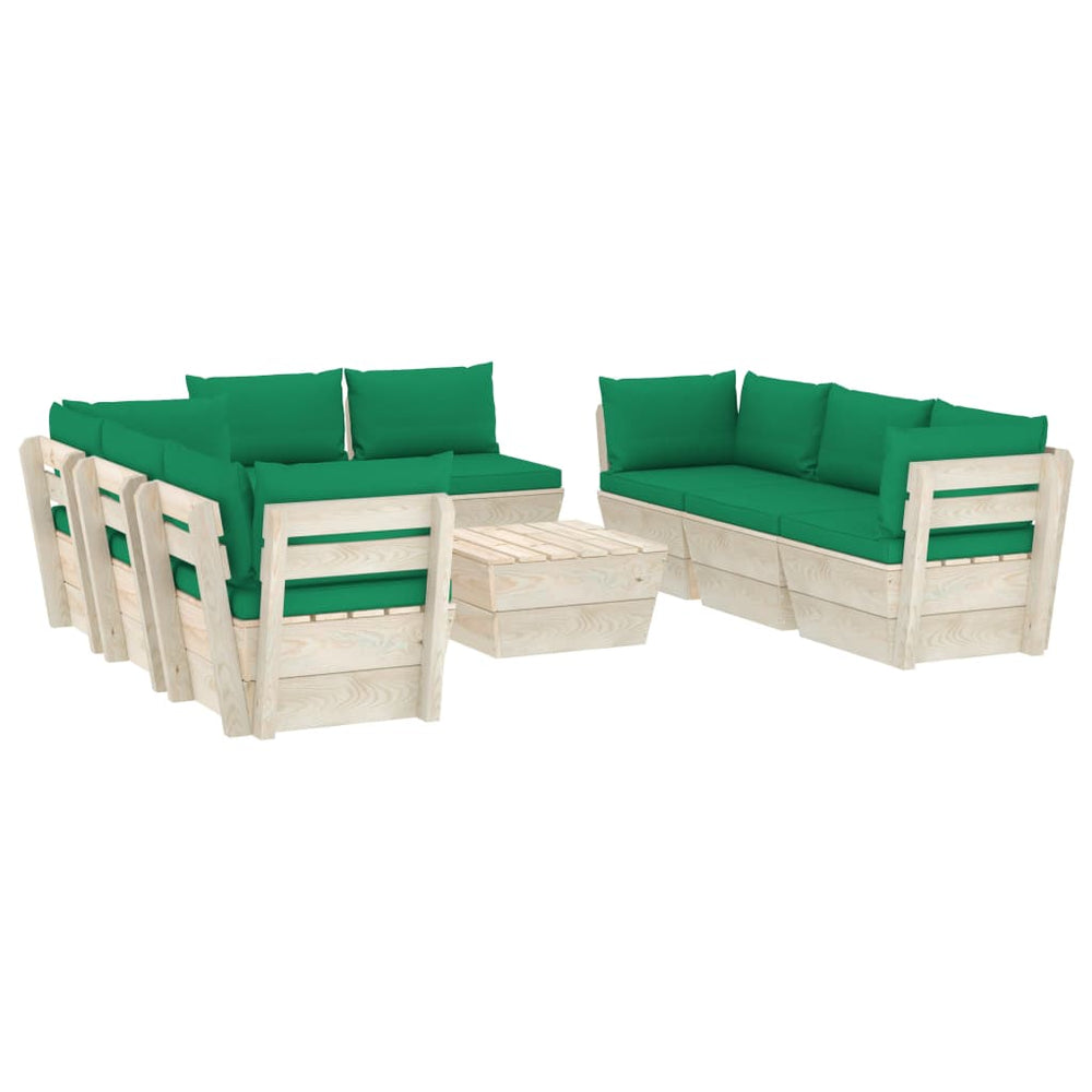 Set Mobilier Grădină Paleți, 9 Piese, Cu Perne, Lemn De Molid